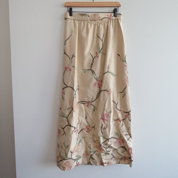 VINTAGE OSCAR DE LA RENTA Tafetta Floral Embroidered Maxi Skirt Wedding - US 4 - Picture 2 of 15